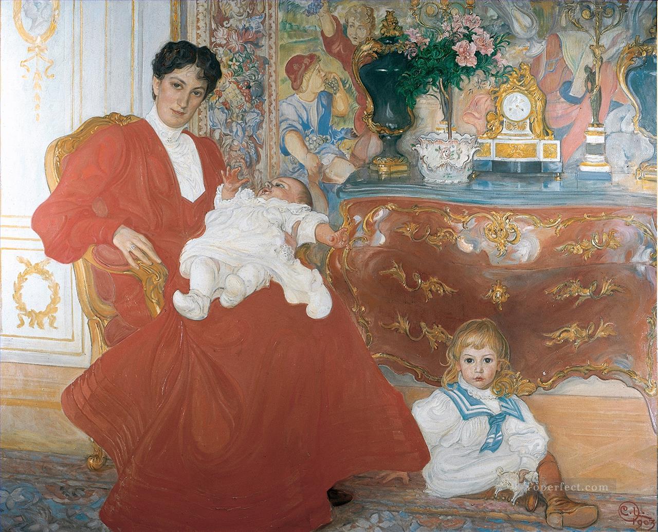 mrs dora lamm and her two eldest sons 1903 Carl Larsson Oil Paintings